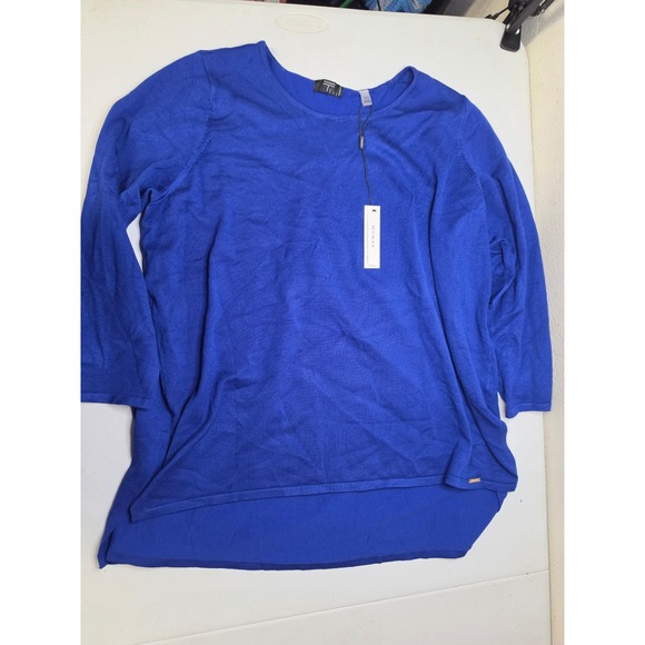 Tahari Tops - Tahari Woman Royal Blue Knit Top 3/4 Sleeve High Low Hem Plus Size 1X NWT